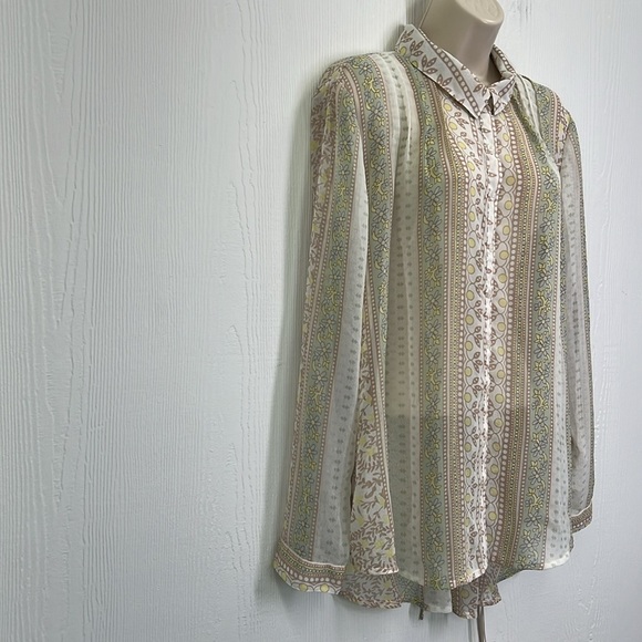 Free People - Floral Fun Design Multi Colored Button Up See Thru Blouse Large - Picture 3 of 12